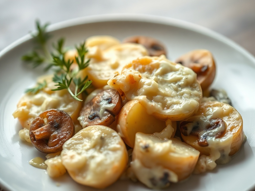 Картофельная запеканка с сыром и грибами без яиц