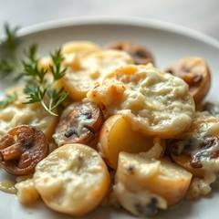Картофельная запеканка с сыром и грибами без яиц